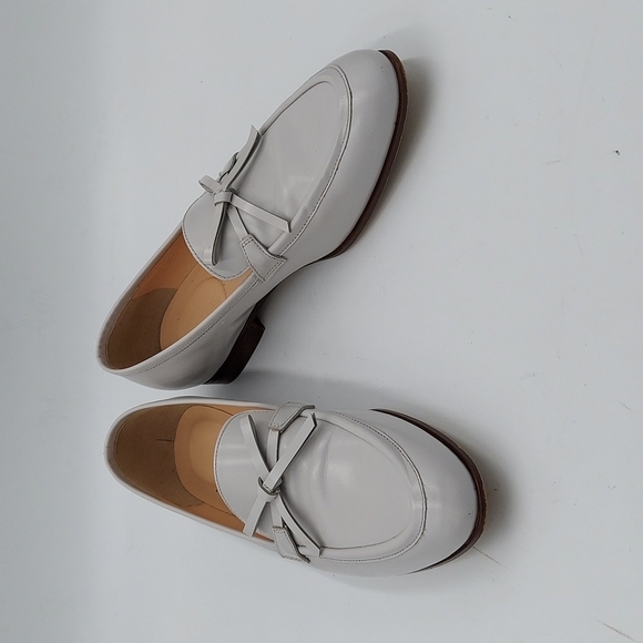 J Crew Womens Light gray leather bow academy loafers - Picture 1 of 9